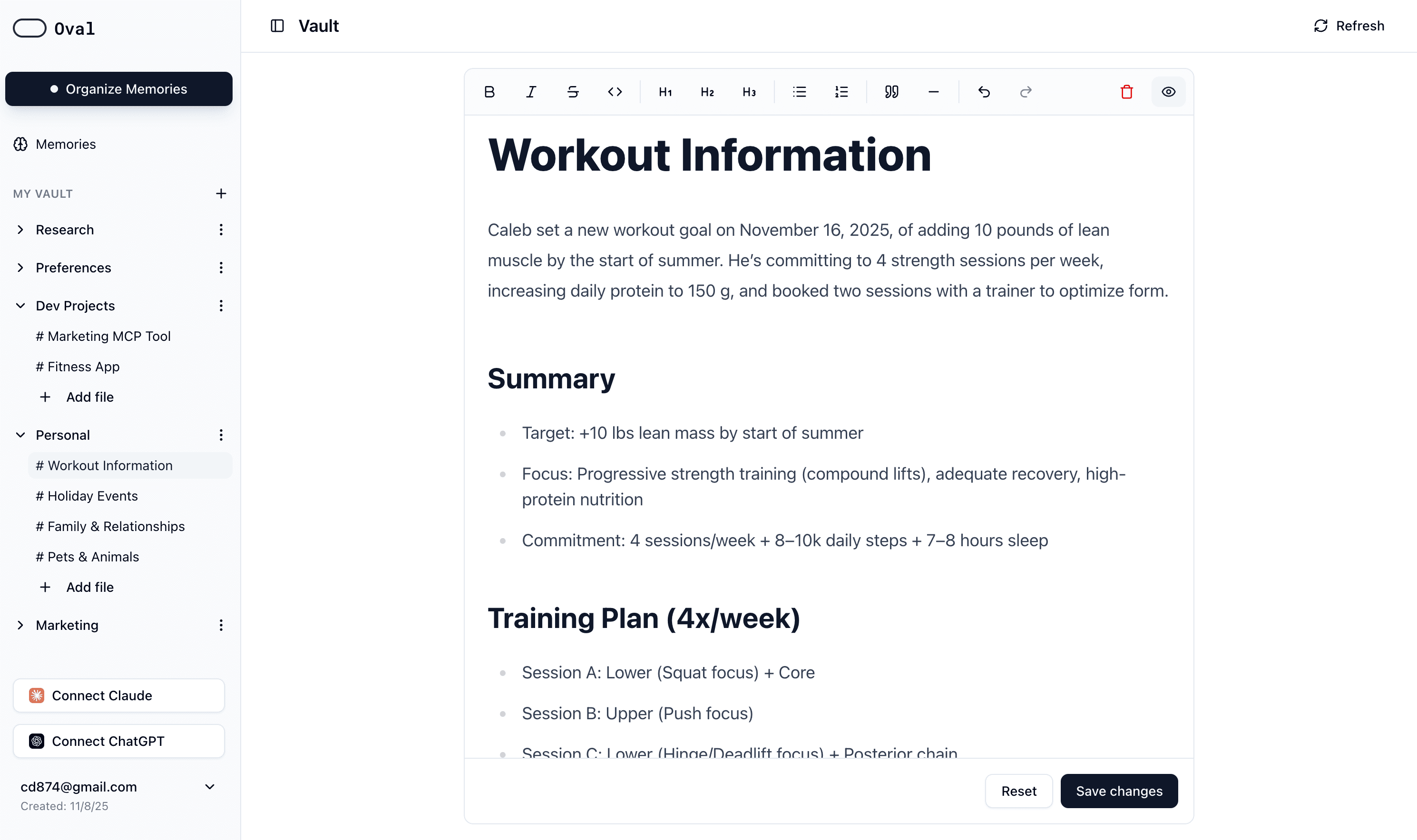 Oval vault file view in light mode